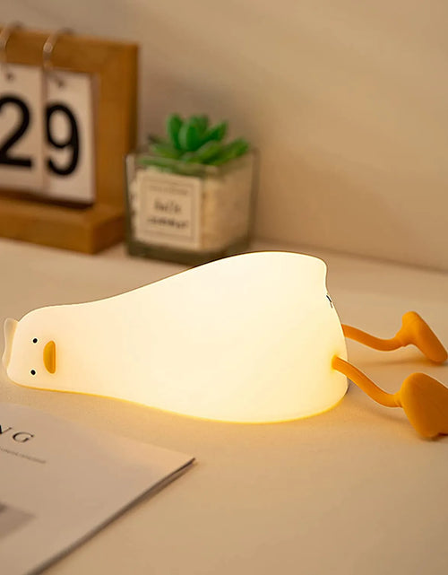 Load image into Gallery viewer, Benson Lying Flat Duck Night Light, LED Squishy Duck Lamp, Cute Light up Duck, Silicone Dimmable Nursery Nightlight,
