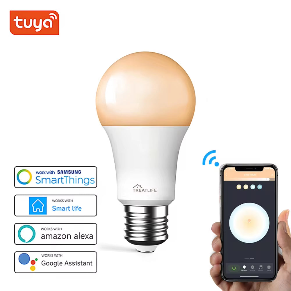 TUYA Wifi Smart CW LED Light Bulb Lightbulbs E27 9W 220-240V Dimmable Cold&Warm Smart Light Bulb Voice Control Alexa Google