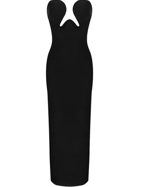 Load image into Gallery viewer, Women Winter Sexy Strapless Backless Split Black Maxi Long Bodycon Bandage Dress 2022 Elegant Evening Party Club Dress Vestidos
