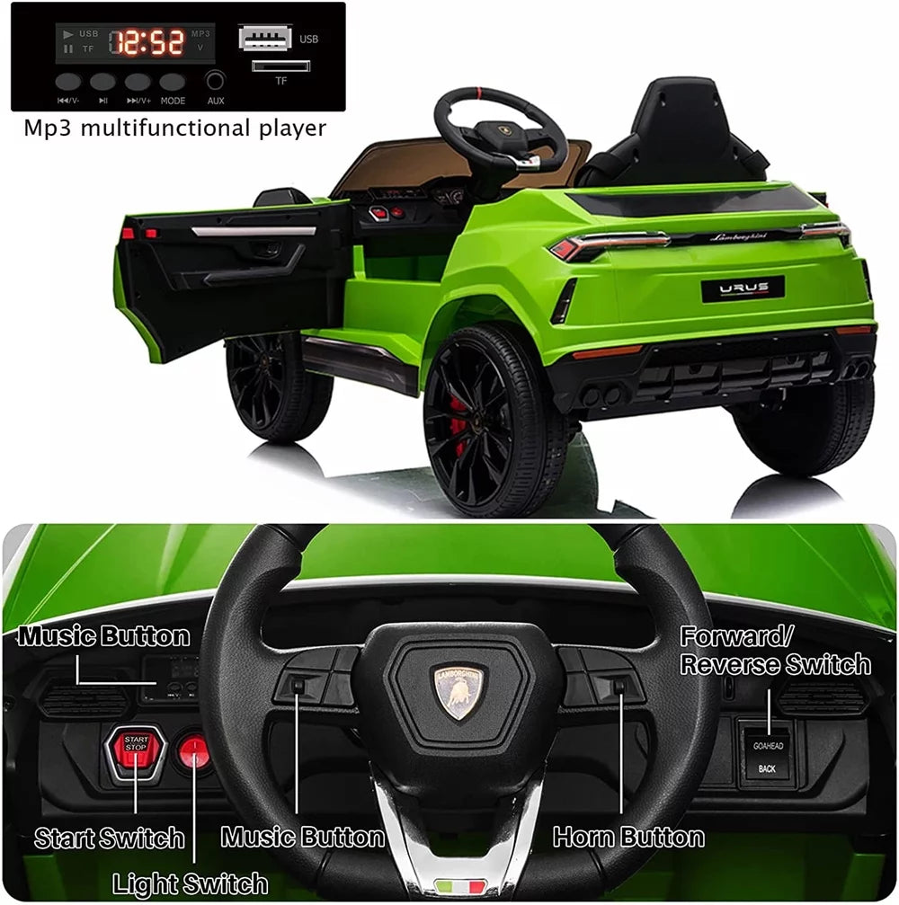 Lamborghini Urus 12V Electric Powered Ride on Car Toys for Girls Boys, Black Kids Electric Vehicles Ride on Toys with Remote Control, Foot Pedal, MP3 Player and LED Headlights, CL61