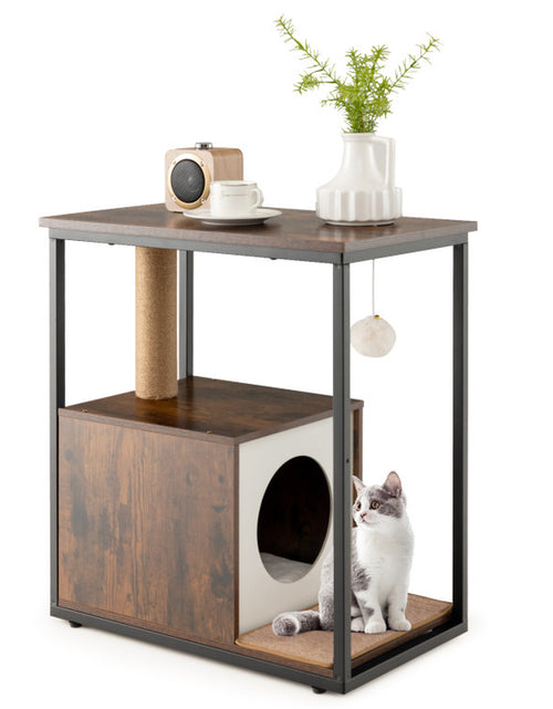 Load image into Gallery viewer, Cat Furniture End Table Cat House with Scratching Post
