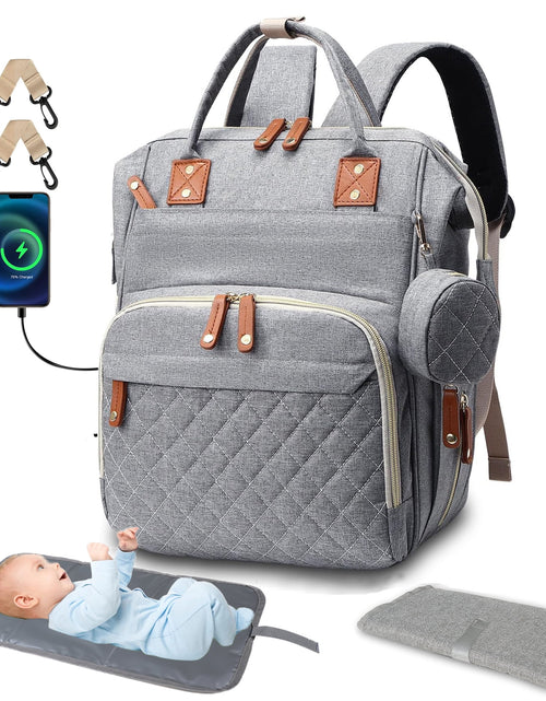 Load image into Gallery viewer, Diaper Bag Backpack, Portable Baby Bag Include Insulated Pocket, 3 in 1 Multi-Functional Travel Baby Diaper Bag with Diapers Changing Pad for Boys and Girls
