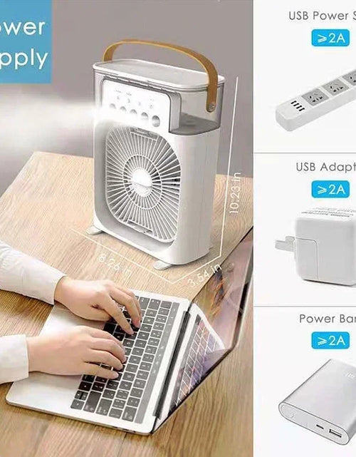 Load image into Gallery viewer, Portable Air Conditioner Fan Mini Evaporative Air Cooler with 7 Colors LED Light 1/2/3 H Timer 3 Wind Speeds and 3 Spray Modes
