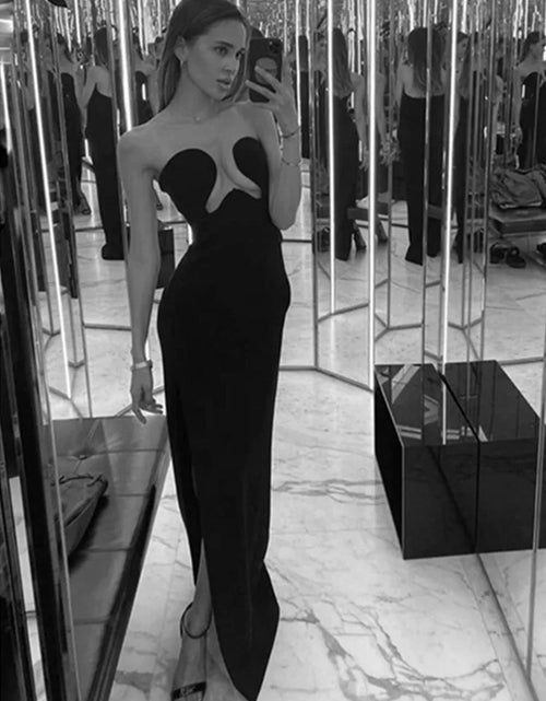 Load image into Gallery viewer, Women Winter Sexy Strapless Backless Split Black Maxi Long Bodycon Bandage Dress 2022 Elegant Evening Party Club Dress Vestidos
