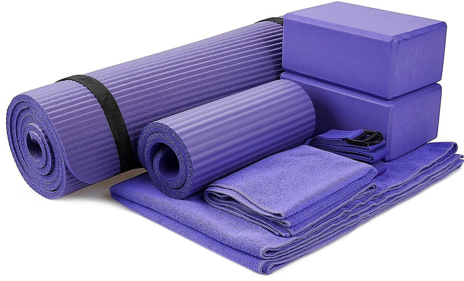 7-Piece Set - Include Yoga Mat with Carrying Strap, 2 Yoga Blocks, Yoga Mat Towel, Yoga Hand Towel, Yoga Strap and Yoga Knee Pad