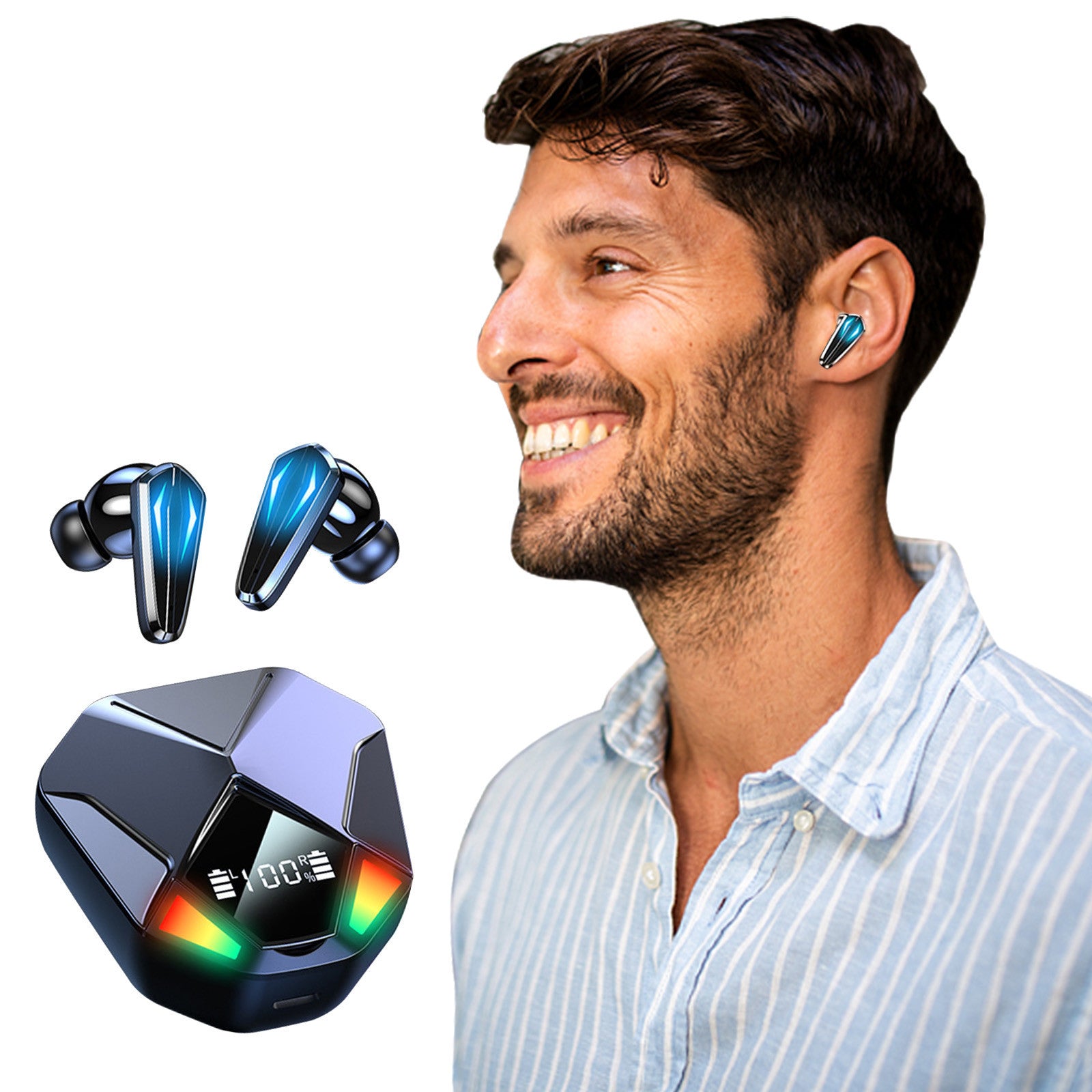 Digital Display Touch-Control Wireless Bluetooth Earphones Tws-Headphones Stereo in Ear Earbuds Headset Ipx5 Cool Electronic Gadgets Tech Gadgets for Men