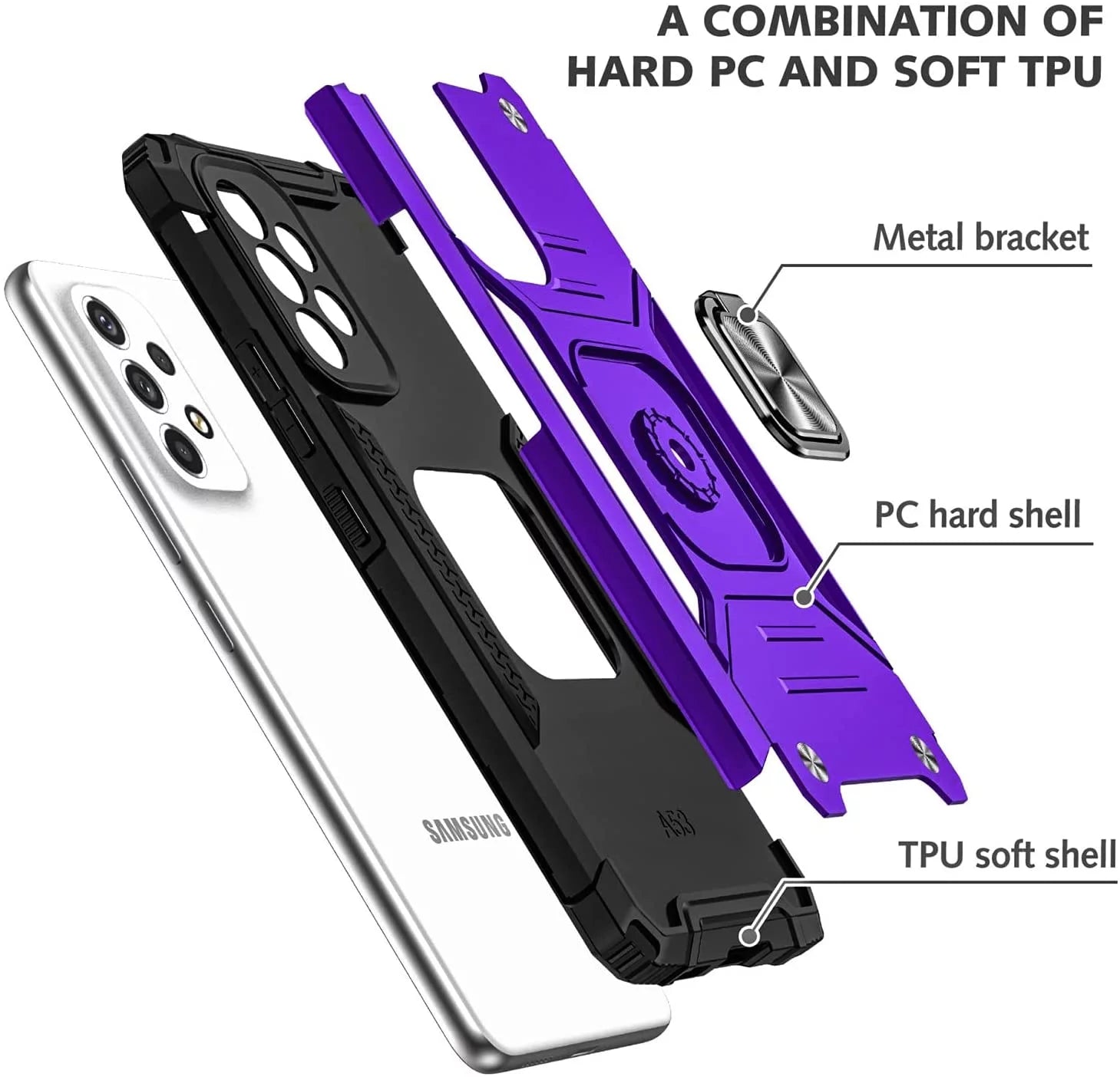 Samsung Galaxy S22 Ultra Case,  Ring Stand Shockproof Cover+Screen Protector-Purple