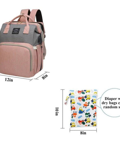 Load image into Gallery viewer, Diaper Bag Backpack with Changing Station,7 in 1 Travel Foldable Baby Diaper Bag,Mommy Bag Diaper Bag Changing Station Multi-Function Waterproof with Mattress and USB Charging Port (Pink-Grey)
