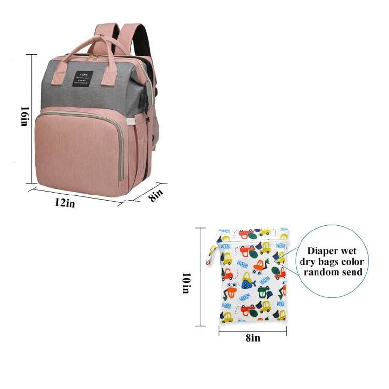 Diaper Bag Backpack with Changing Station,7 in 1 Travel Foldable Baby Diaper Bag,Mommy Bag Diaper Bag Changing Station Multi-Function Waterproof with Mattress and USB Charging Port (Pink-Grey)