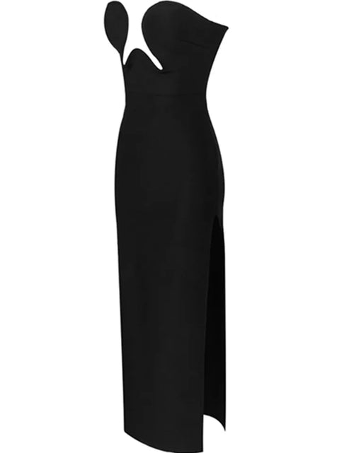 Load image into Gallery viewer, Women Winter Sexy Strapless Backless Split Black Maxi Long Bodycon Bandage Dress 2022 Elegant Evening Party Club Dress Vestidos
