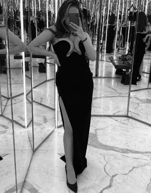 Load image into Gallery viewer, Women Winter Sexy Strapless Backless Split Black Maxi Long Bodycon Bandage Dress 2022 Elegant Evening Party Club Dress Vestidos
