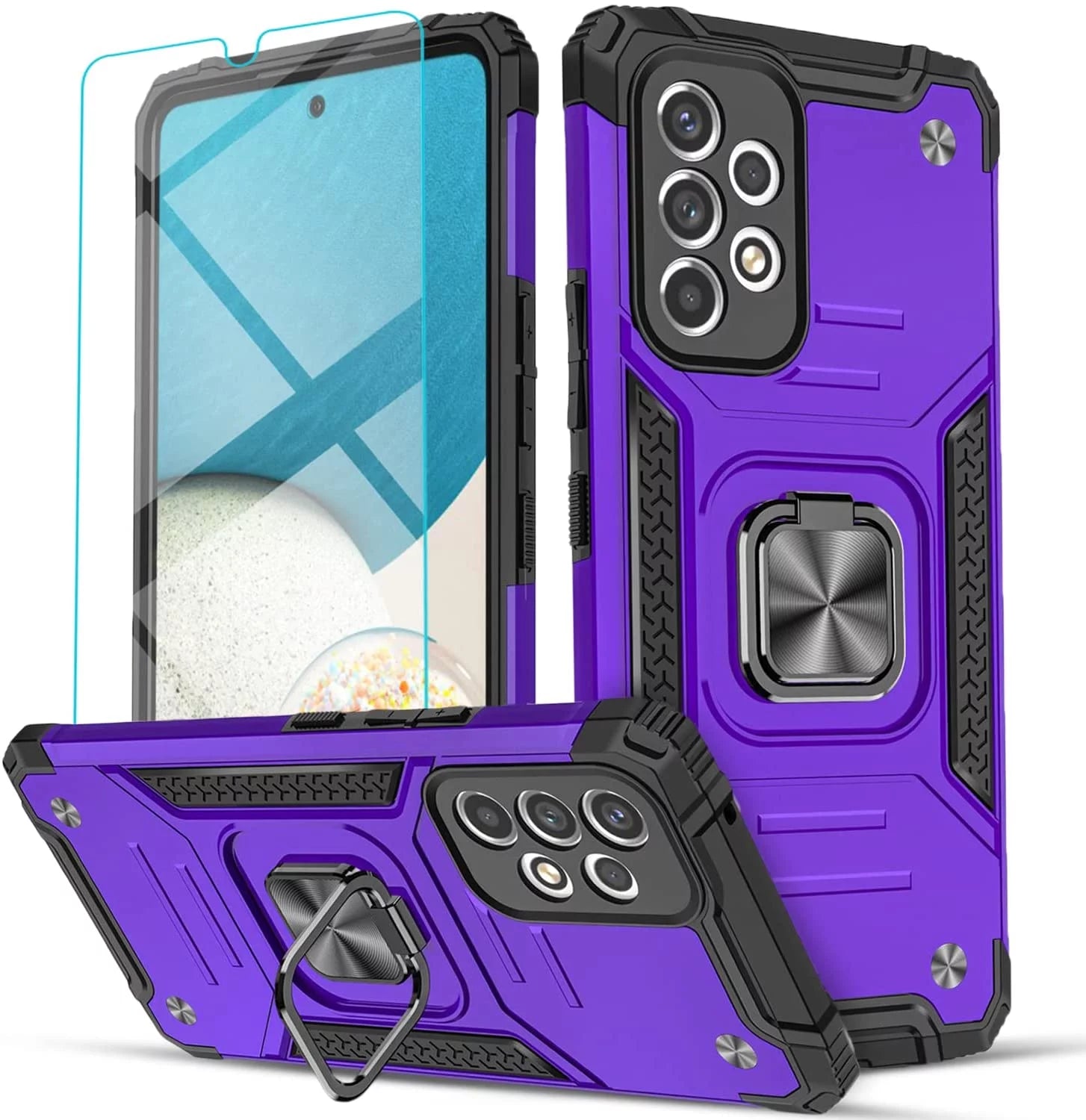 Samsung Galaxy S22 Ultra Case,  Ring Stand Shockproof Cover+Screen Protector-Purple